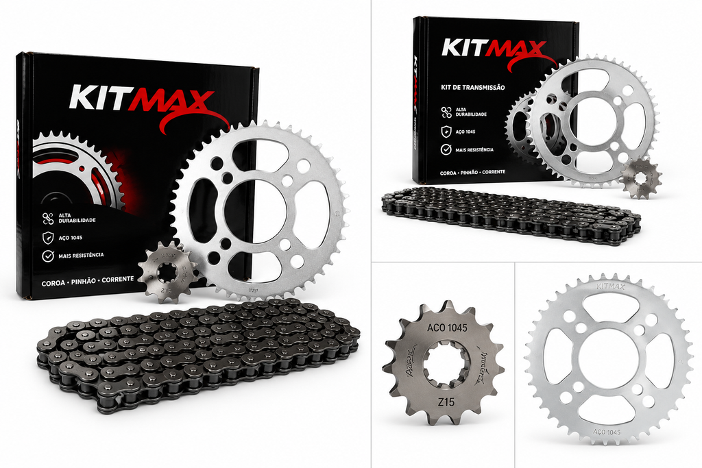 Kit Revisão Completa Transmissão CG Titan 160/Fan 160/Start 160 | Kit Relação + Bucha da Coroa + Esticadores + Graxa para Corrente