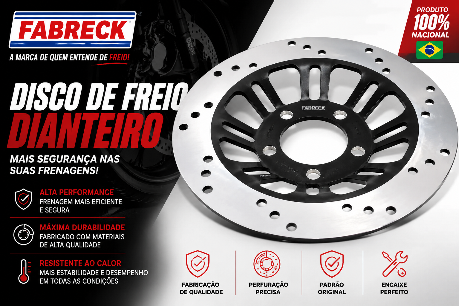 Disco de Freio Dianteiro Fabreck Honda CG 160 Titan/Fan/Start 2016 a 2026
