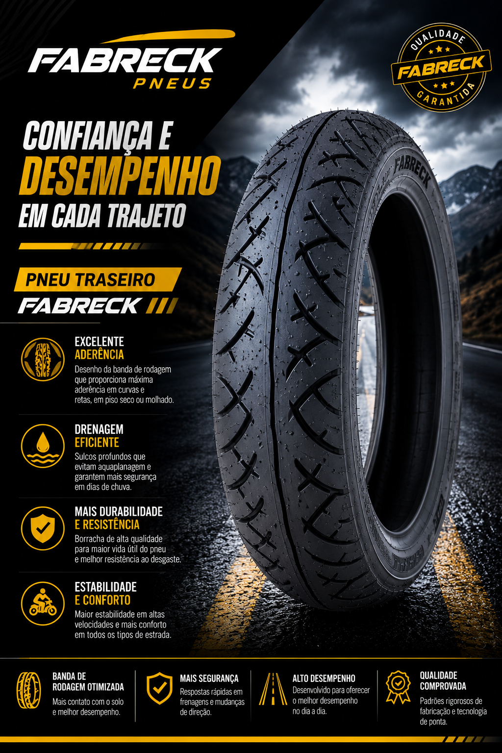 Pneu Traseiro Fabreck 90/90-18 Sem Câmara (Tubeless)