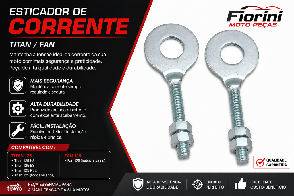 Kit Revisão Completa Transmissão CG Titan 160/Fan 160/Start 160 | Kit Relação + Bucha da Coroa + Esticadores + Graxa para Corrente